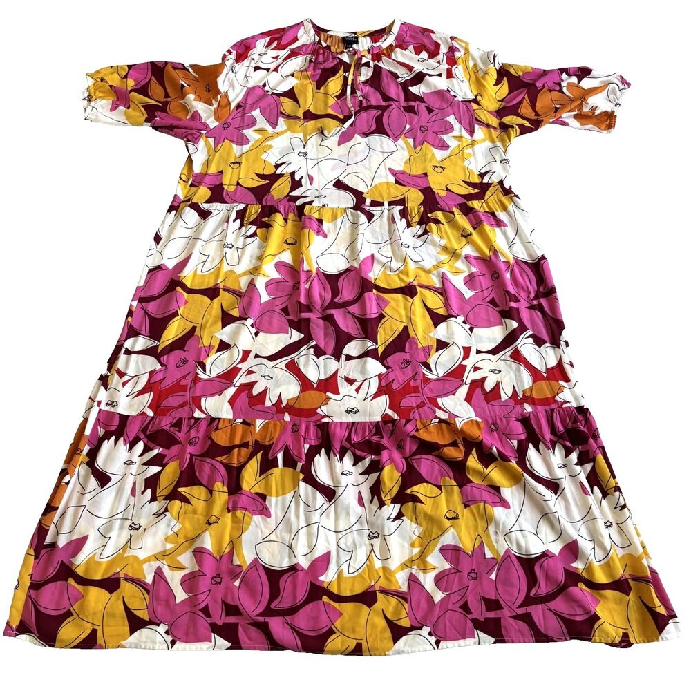 Ulla Popken Plus Dress Size 24/26 Maxi Dress Floral Tiered Resortwear Boho 2X/3X